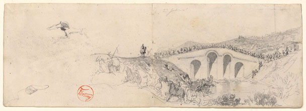 El ejército atravesando el puente de la Buceja donde se celebró la entrevista con Muley-ei-Abbas
